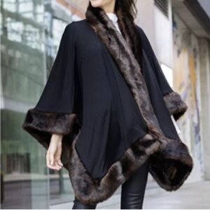 FABULOUS FURS FAUX FUR TRIMMED BLACK CAPE